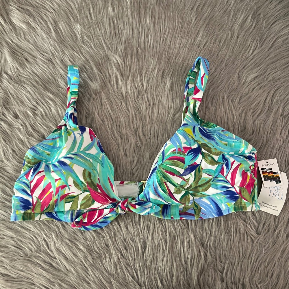 Time And Tru Bikini Top Womens‎ Size 3X (24W-26W) Tropical Floral Swimsuit Swim